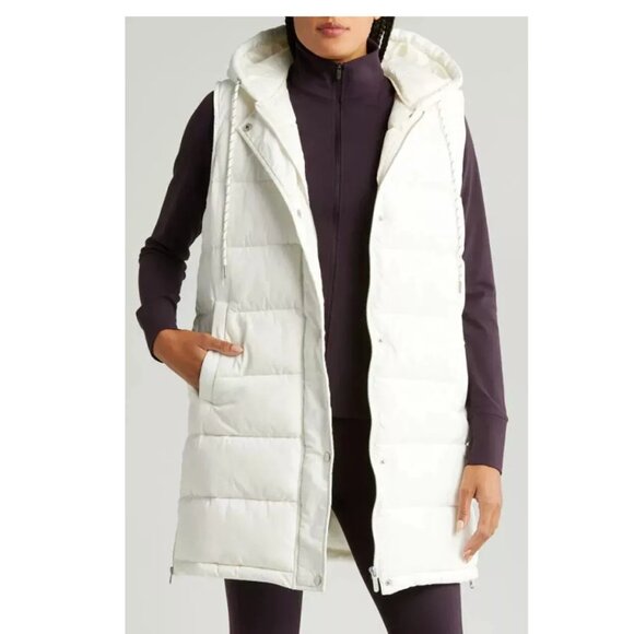 Zella Jackets & Blazers - NEW with defects Zella Long Hooded Puffer Vest In Ivory Egret Size M  #2918